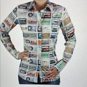Cotton doux Retro Cassette Tape Print Shirt- nwot